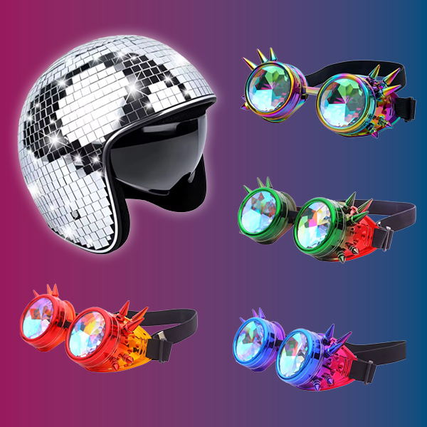 Casque boule à facettes + lunettes style "Mad Max"